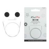 KnitPro GlideX transparante roestvrijstalen vaste kabel met nieuwe zilveren (SS) connector, 60 cm