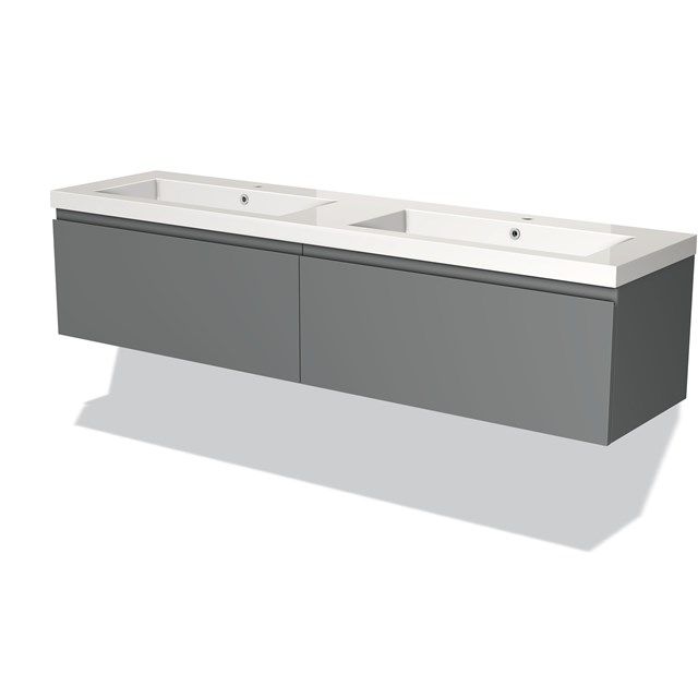Maxaro Badkamermeubel 180cm Modulo Middengrijs 2 Lades Greeploos Wastafel Mineraalmarmer