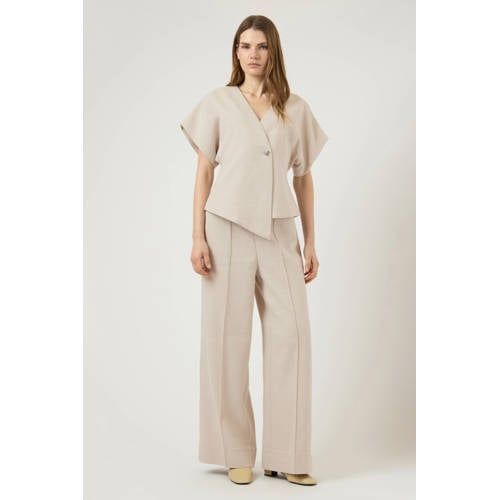 YAS Wide Leg Regular Waist Casual Broek Beige