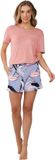 Pastunette Premium Shortama Artistic Floral - EcoVero Viscose - Roze/Blauw - Maat 44
