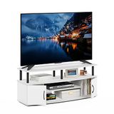 Furinno JAYA TV-standaard, entertainmentcentrum, tv-console, voor tv tot 140 cm, met 2 deuren en kabelbeheergaten, voor woonkamer, slaapkamer, wit