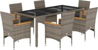 vidaXL Ensemble de jardin 7 pièces avec coussins, gris, en polyrotin avec verre