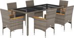 vidaXL Ensemble de jardin 7 pièces avec coussins, gris, en polyrotin avec verre