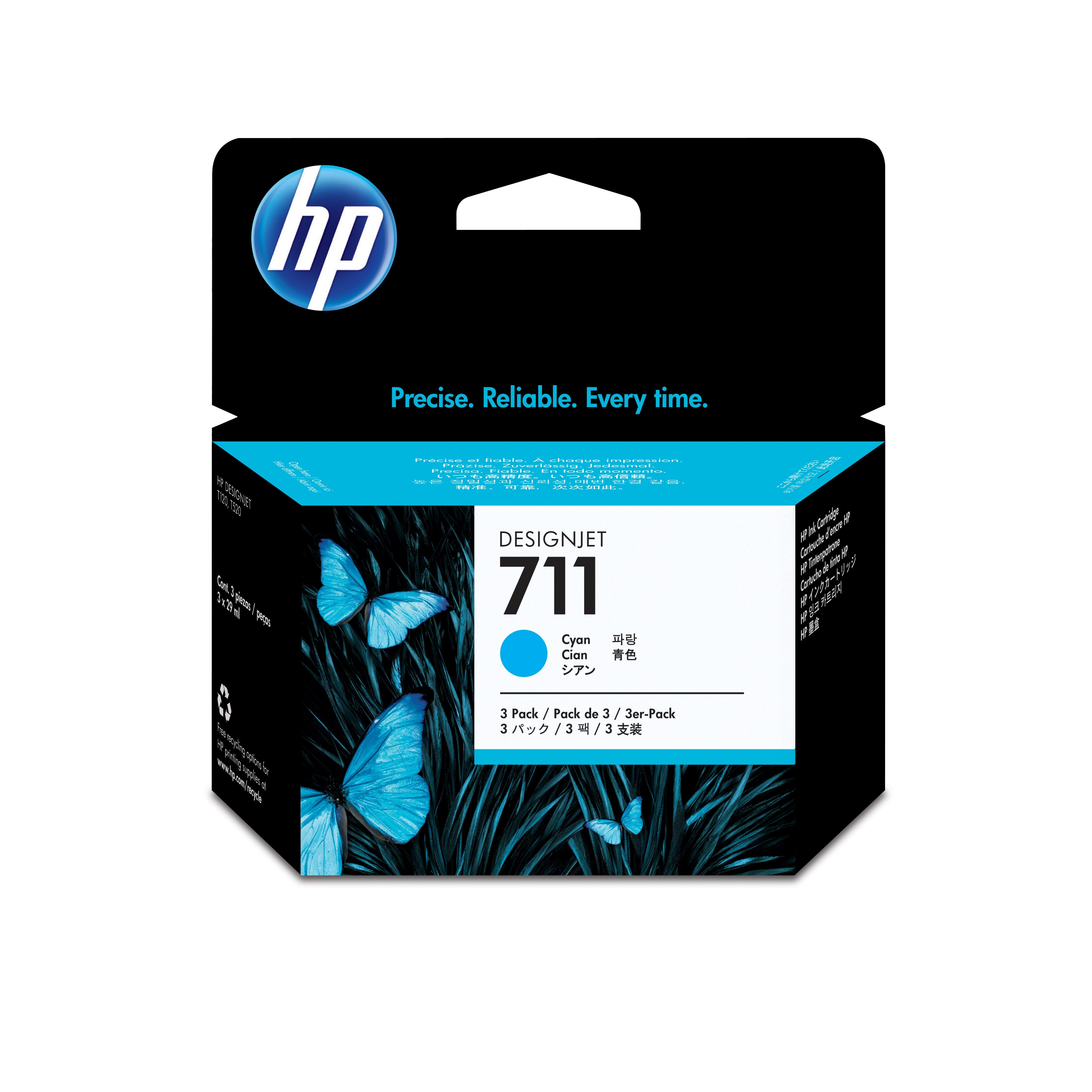 HP 711 cyaan DesignJet inktcartridges, 29 ml, 3-pack multi pack / cyaan