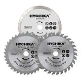 HYCHIKA Cirkelzaagbladen 115 mm, mini-cirkelzaag, 3 messen (1 x 24T TCT zaagbladen, 1 x 60T HSS zaagbladen; 1 x diamantbladen) voor het snijden van hout, zacht metaal, tegels