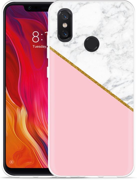 Just in Case Xiaomi Mi 8 Hoesje Pink-gold-white Marble - Mi 8 Pink White Marble