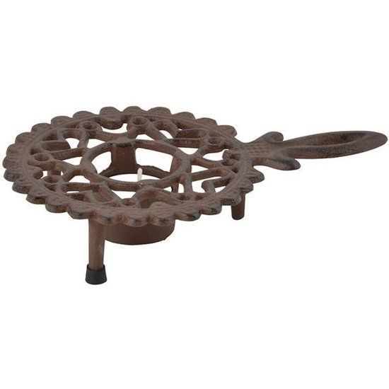 Gietijzeren rechaud / warmhoudplaat / theelicht met handvat