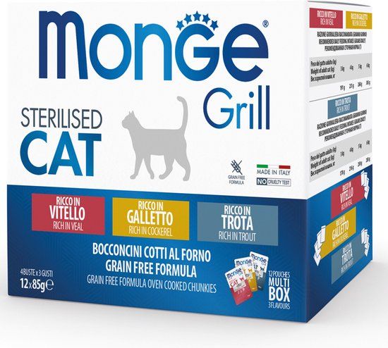 Monge Multipack Kattenzakjes Kip, Forel En Kalfsvlees, Gesteriliseerd