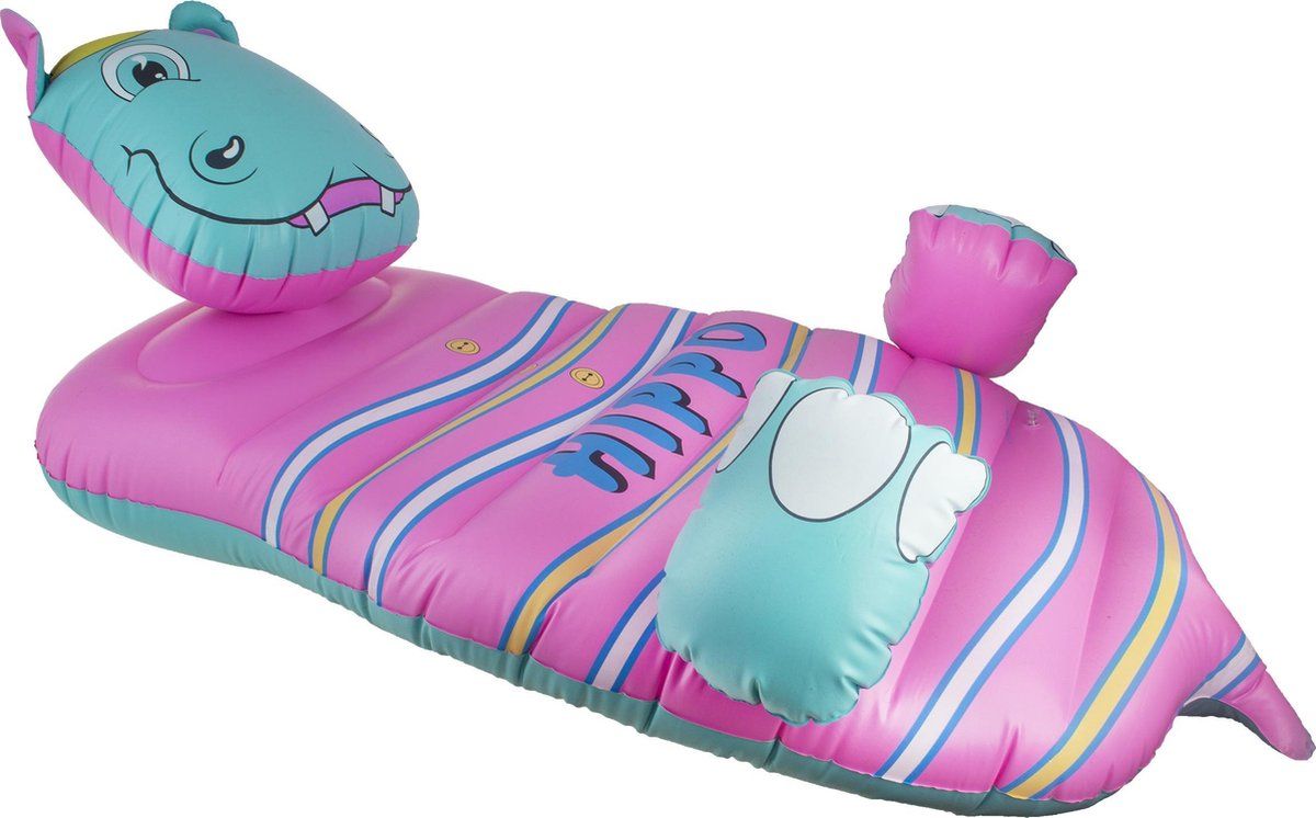 Playtime Luxe luchtmatras HIPPO - 213 x 86 cm - blauw/roze