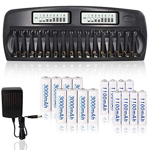 CITYORK Smart-Ladegerät Für AA/AAA Akkus – 4 Slots, LCD-Display, Mit USB-Anschluss – Laden, Entladen, Testen
