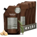 Jean & Len Hand & Body Wash Rosemary & Ginger, navulverpakking, 4 x 1,5L