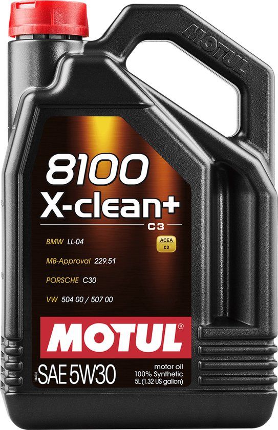 Motul 8100 X-Clean+ 5W30 - volsynthetische olie voor benzine- en dieselmotoren 5 l