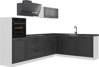 Vicco Cuisine d'angle R-Line, Anthracite campagne/Blanc, 287 cm sans plan de travail