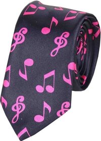 Fako Fashion® Skinny Tie - 5cm - Music Notes Black/Fuchsia