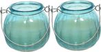 Merkloos Decoris Citronella Kaarsen - 2x - Blauw - Gekleurd Glas - 15 Branduren - 8 cm