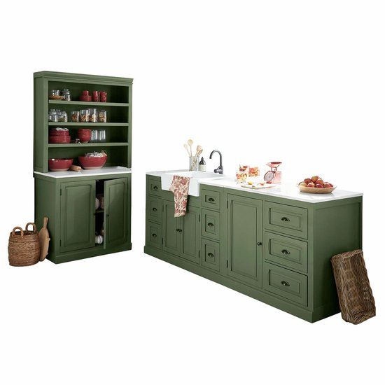 LOBERON Keukenkast set van 4 Lansbury groen/wit