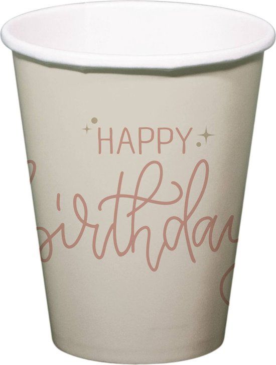 Folat Bekers (papier) Crème rose happy birthday - 8 stuks