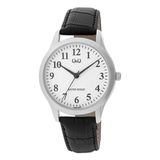 Q&Q C02A-007PY Herenhorloge met leren band