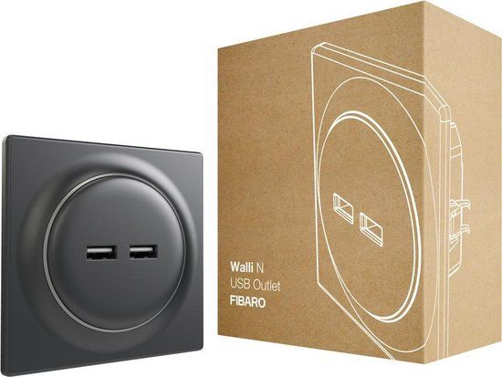 FIBARO Walli N USB Outlet - Antraciet - Dubbele USB aansluiting