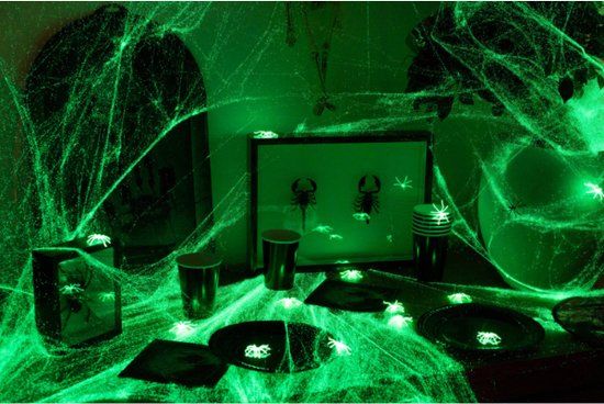 Folat Spinnenweb 100 gram Glow In The Dark Halloween Decoratie Groen