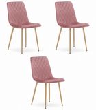 LEOBERT Set van 3 Eetkamerstoelen TURIN Donkerroze – Velvet Bekleding, Modern, Ergonomisch Design, Houtlook Metalen Poten, Max. 120 kg