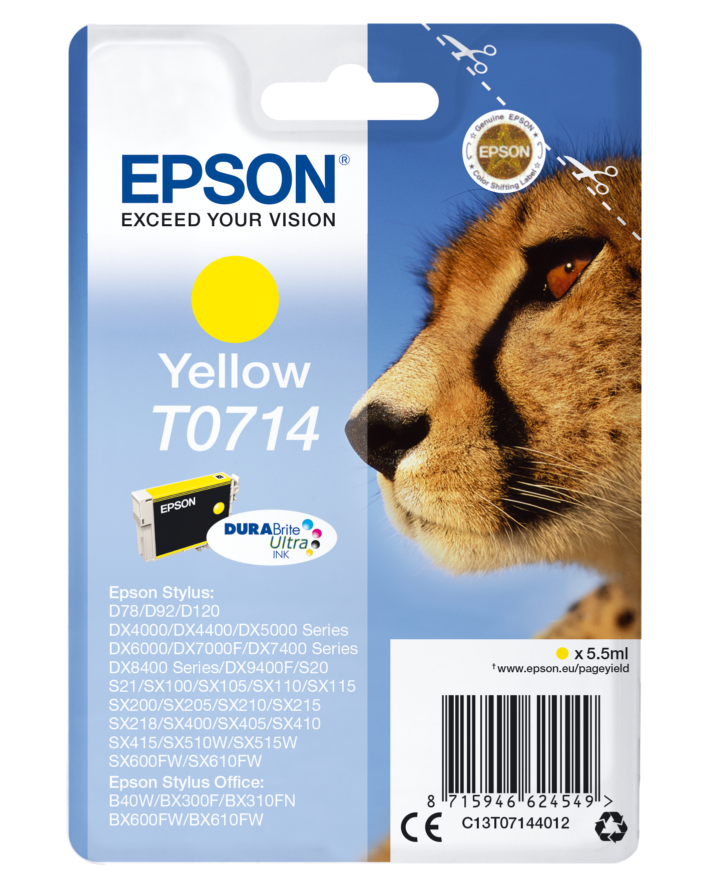 Epson   Singlepack Yellow T0714 DURABrite Ultra Ink