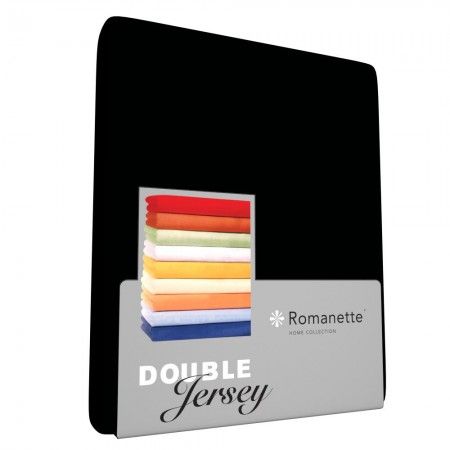 Romanette Hoeslaken Zwart (Double Jersey) - 140/150 x 200/210/220 cm