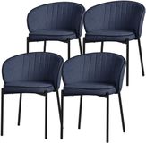 ML-Design Set van 4 eetkamerstoelen donkerblauw stof metalen poten 49 cm