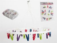 Merkloos Wasgoed droogcarrousel/droogmolen - 20 clips/knijpers - multi kleuren - kunststof - 29 x 42 cm