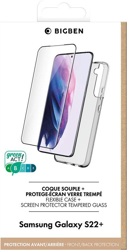 Bigben Connected Hoesje geschikt voor Galaxy S22 Plus 5G - TPU met Tempered Glass Screenprotector, Transparant
