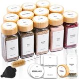 PromoHome Set de pots à épices carrés - Lot de 12 hermétiques avec étiquettes