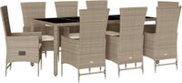 vidaXL 9-delige Tuinset met Kussens, Beige, Poly Rattan