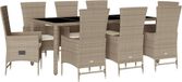 vidaXL 9-delige Tuinset met Kussens, Beige, Poly Rattan