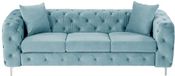 Vente-unique Driezits-Chesterfield-bank van pastelblauw velours EDWINA