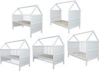 Micoland Babybed, kinderbed, juniorbed, bed, huisbed, 140x70 cm, ombouwbaar, massief hout, wit