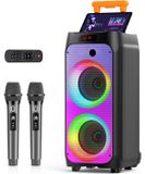 Karaoke set - Machine à karaoké - 2 microphones sans fil - 800 W - Bluetooth 5.3 - Avec roues et poignée - Multicolore
