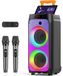 Karaoke set - Machine à karaoké - 2 microphones sans fil - 800 W - Bluetooth 5.3 - Avec roues et poignée - Multicolore
