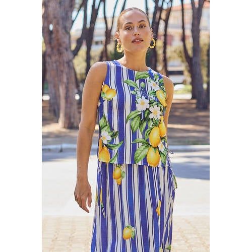 LOLALIZA gestreepte top met split - blauw