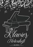 Klavier Notenheft Blanko: Notenheft DIN A4 Mit 110 Seiten - Notenpapier für Kinder und Erwachsene, Notenblock, Musikheft, Notenbuch, Notenblätter - Motiv: Klavier Flügel Noten Schwarz