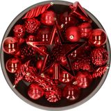 Decoris Kerstballen, Ornamenten en Piek Set - 60-delig - Rood - Kunststof