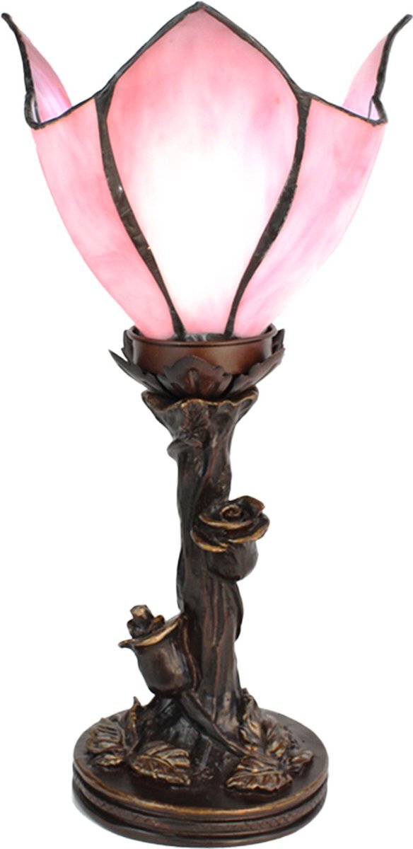 HAES deco - Tiffany Tafellamp 32 cm Roze Glas Tiffany Bureaulamp Tiffany Lampen Glas in Lood