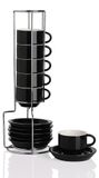 Solidchoice - Tasses à expresso en porcelaine avec soucoupes et support en métal (set de 6)