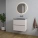 Saniclass Chaci Badkamermeubelset - 60x46x55cm - keramische wastafel zwart - 1 wasbak - zonder kraangat - 2 lades - ronde spiegel met verlichting - mat cotton (beige)