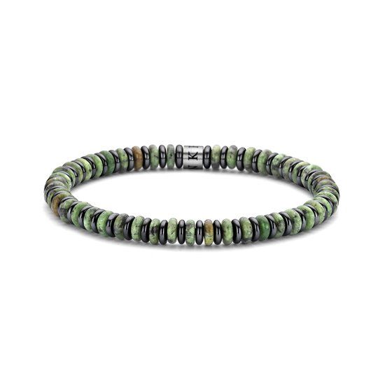 Frank 1967 7FB-0682 Men's Bracelet Natural Stone Beads - Turquoise - Hematite - 6x2mm - 20cm - Green - Steel