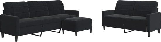 vidaXL 3-delige Loungeset met kussens fluweel zwart