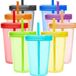Merkloos 9 herbruikbare plastic bekers (500 ml) met deksel en rietje, in 9 verschillende kleuren