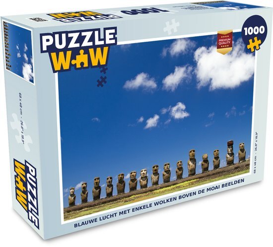 MuchoWow Puzzel Blauwe lucht met enkele wolken boven de Moai beelden - Legpuzzel - Puzzel 1000 stukjes volwassenen