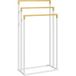 Bambou et Acier Porte-serviettes Autoportant à 3 Barres, 45x22.5x86 Cm, Blanc et Couleur Bois