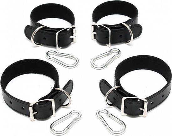 Rimba - Basic Bondage Set handboeien En voetboeien Leer - Zwart