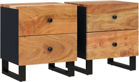 vidaXL Nachtkastjes 2 stuks massief acaciahout zwart 40x33x46 cm